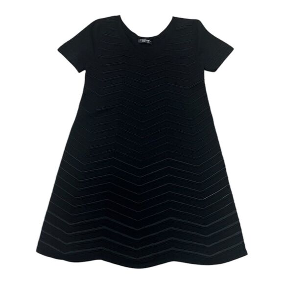 Twinset Milano Black Chevron Scalloped A-line Dress L - Picture 1 of 6